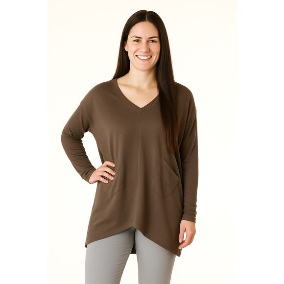 BRYN WALKER Alexis Tunic Top Mink Brown Size Small S Pockets LAGENLOOK OVERSIZED - Picture 1 of 7